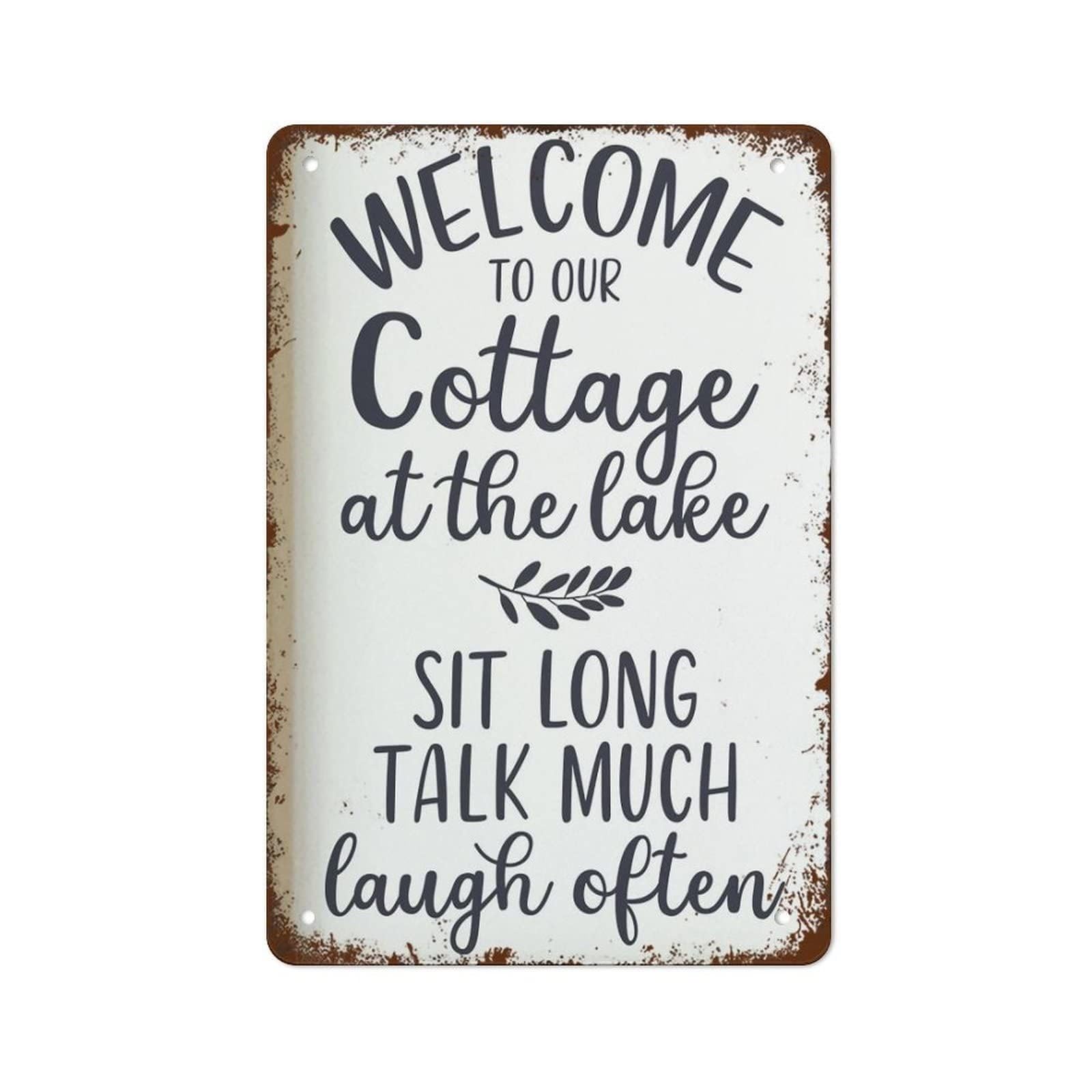 EKFBQBGW Lake Cabin Porch Sign Welcome to Our Cottage Vintage Rustic Metal Tin Sign Summer Wall Decor 8 X 12 inch