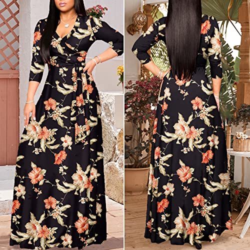 Image of FANDEE Plus Size Maxi Dress for Women Casual Summer Sundress V-Neck 3 /4 Sleeve