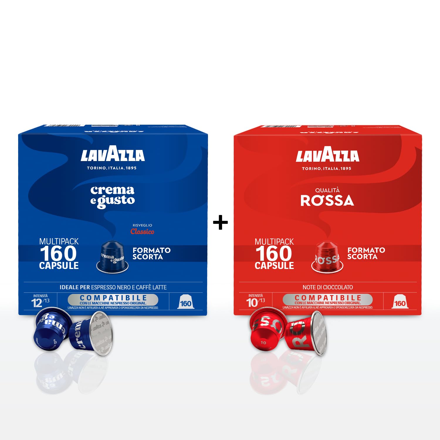 Caffè Lavazza 320 Capsule Compatibili Nespresso Miscele assortite, 160 Capsule Crema&Gusto e 160 Capsule Qualità Rossa