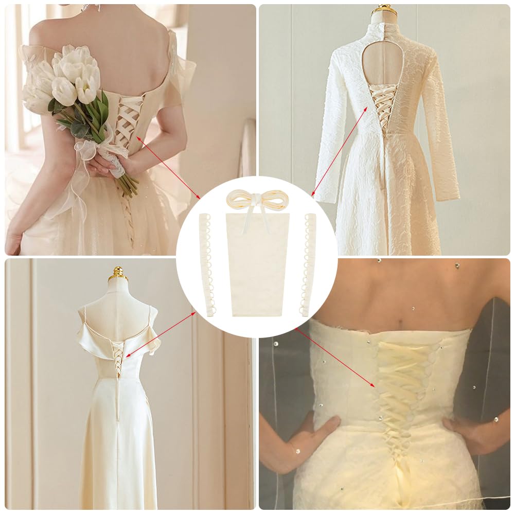 GORGECRAFT 4 kit de Corset pour Robe de Mariée Grand Tissu Satiné Extension de Panneau à Lacets Fermeture Éclair de Remplacement Ruban Réglable Attaches au Dos Corsets pour Bricolage champagne