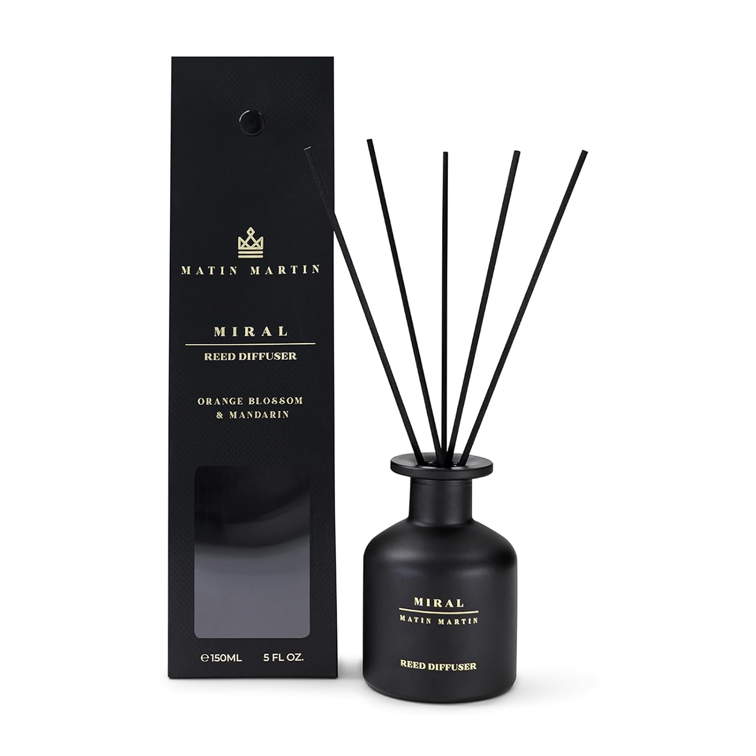 Matin Martin Miral Reed Diffuser 5 oz - Luxury Aromatherapy with Orange Blossom & Mandarin - Home Decor Gift for Bedroom, Office, Living Room, Bathroom - Long Lasting Scent - Premium Fragrance Sticks