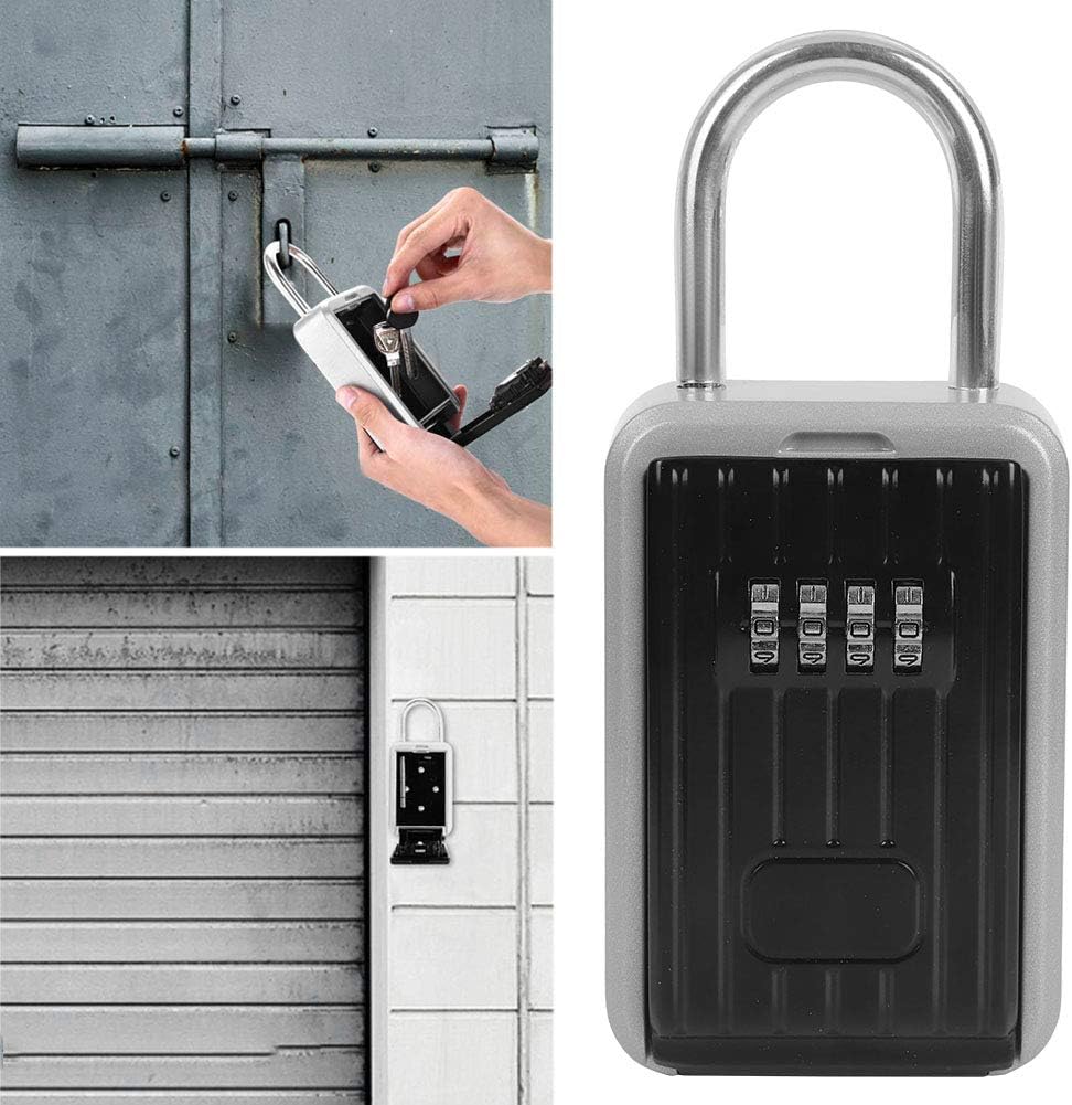 Key Lock Box, 7.5x3.5x1.6in 4 Digit Waterproof Combination Lockbox Wall Mount Metal Lockbox for Keys Outdoor Key Storage Security Box