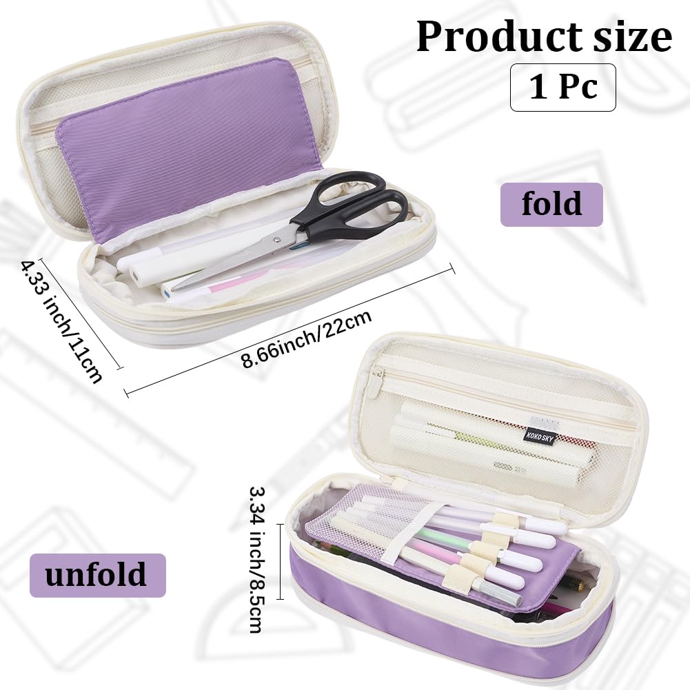 GORGECRAFT Foldable Pencil Case Zipper Large Capacity Portable Pen Bag Pouch Storage Compartments Stationery Organizer Back to School Supplies for Office Students Journaling Travel Makeup Brush Violet - Image 2