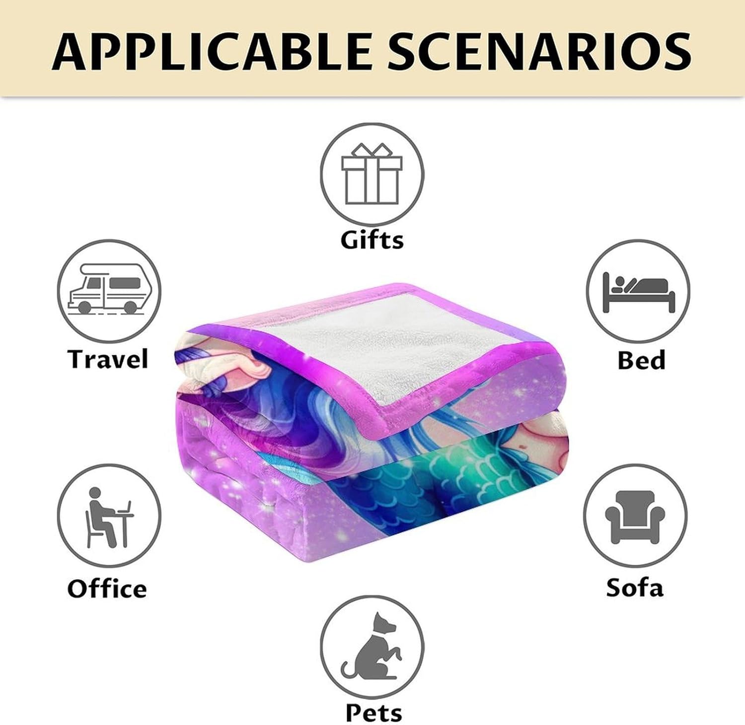 Mermaid Blanket for Kids - 40" x 50" Inches Warm Plush Girls Blankets Gifts - Cute Throw Decor Stuff for Sofa, Travel - Image 5