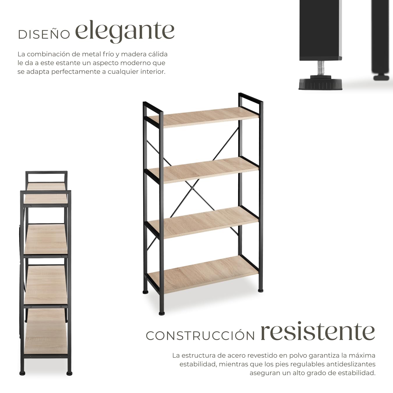 tectake® Estanteria Metalica de Estilo Industrial con Estructura Estable, Sistema Antivuelco, Estantería Madera para Oficina, Mueble Recibidor - Madera Industrial Clara, Roble Sonoma