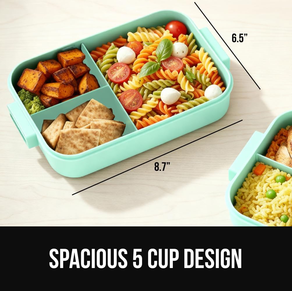 GORILLA GRIP BPA-Free Leakproof Bento Lunch Box for Women, Men, Kids, On-the-go Easy to Carry Handle, Microwave Safe Hot or Cold Food Container, Lid Includes Built-In Utensil Set, 1 Tier Style, Mint - Image 3
