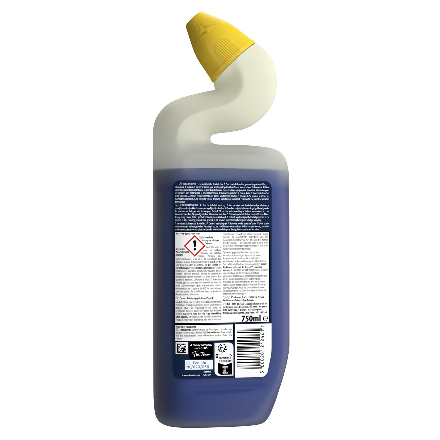 Canard Gel Marine - Gel Nettoyant et Désinfectant Toilettes - Tue 99,9% des Bactéries - Nouvelle Formule Ecolabel - Lot de 12x750 ml