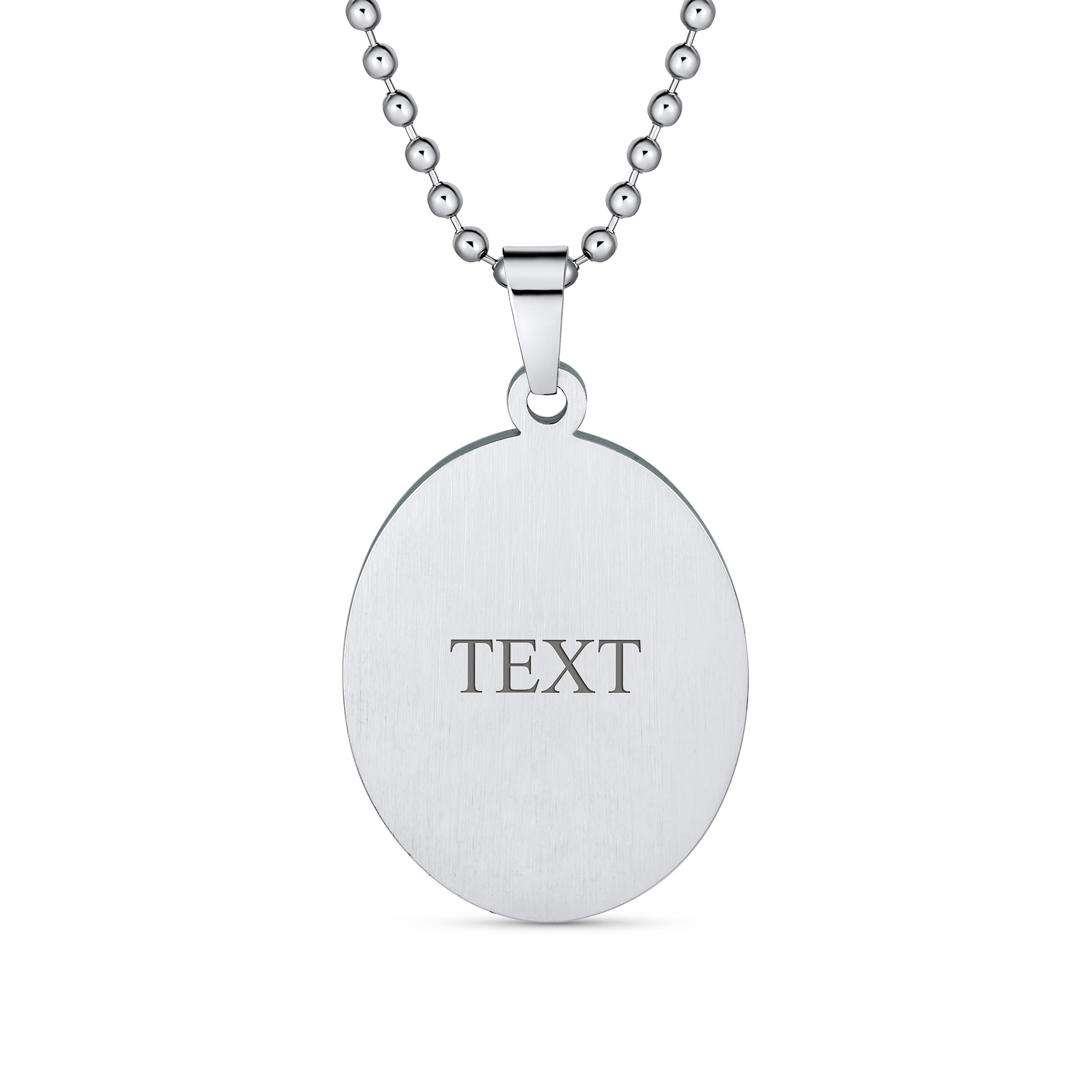 Bling Jewelry Unisex Personalize Oval Religious Medal Medallion Sacred Heart of Jesus Photo Pendant Necklace for Men Teen Silver Tone Customizable