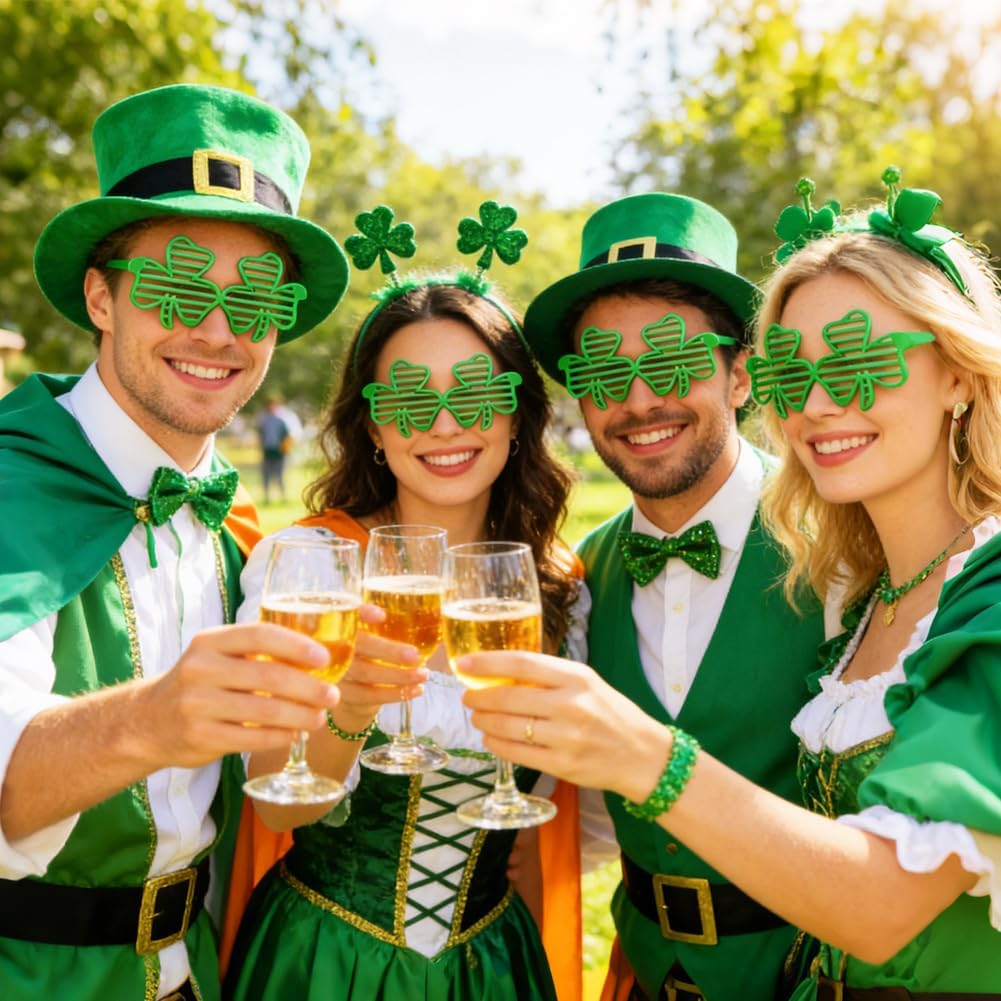 24 Pack St. Patricks Day Shamrock Shutter Glasses, Shamrock Four Leaf Clover Plastic Shutter Shades Glasses Sunglasses for St. Patrick's Day Party Favors, Photo Booth Props, Costume Accessories