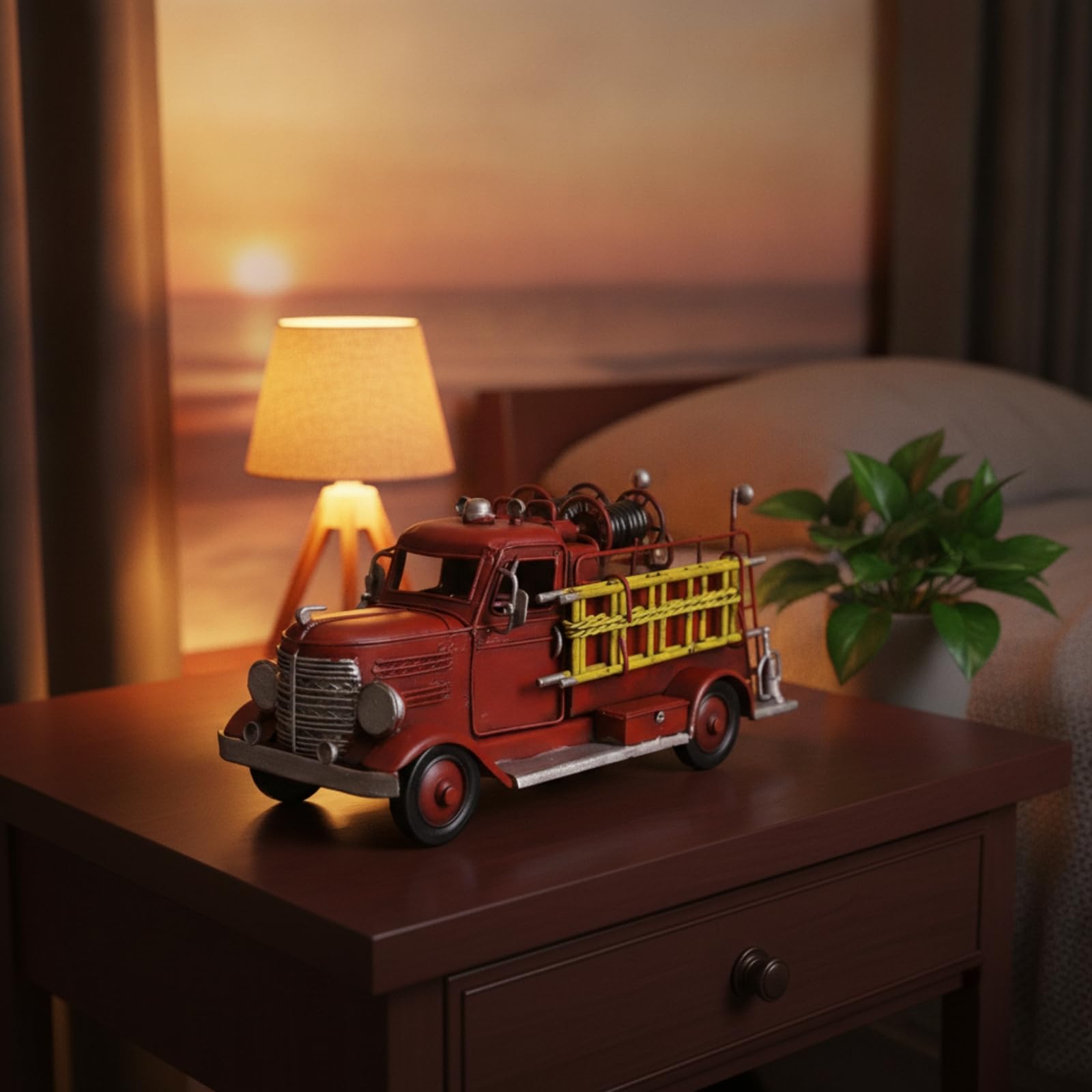 Modellino di Camion Dei Personale di Emergenza Retrò Autopompa in Miniatura Artigianale Veicolo per Collezionisti