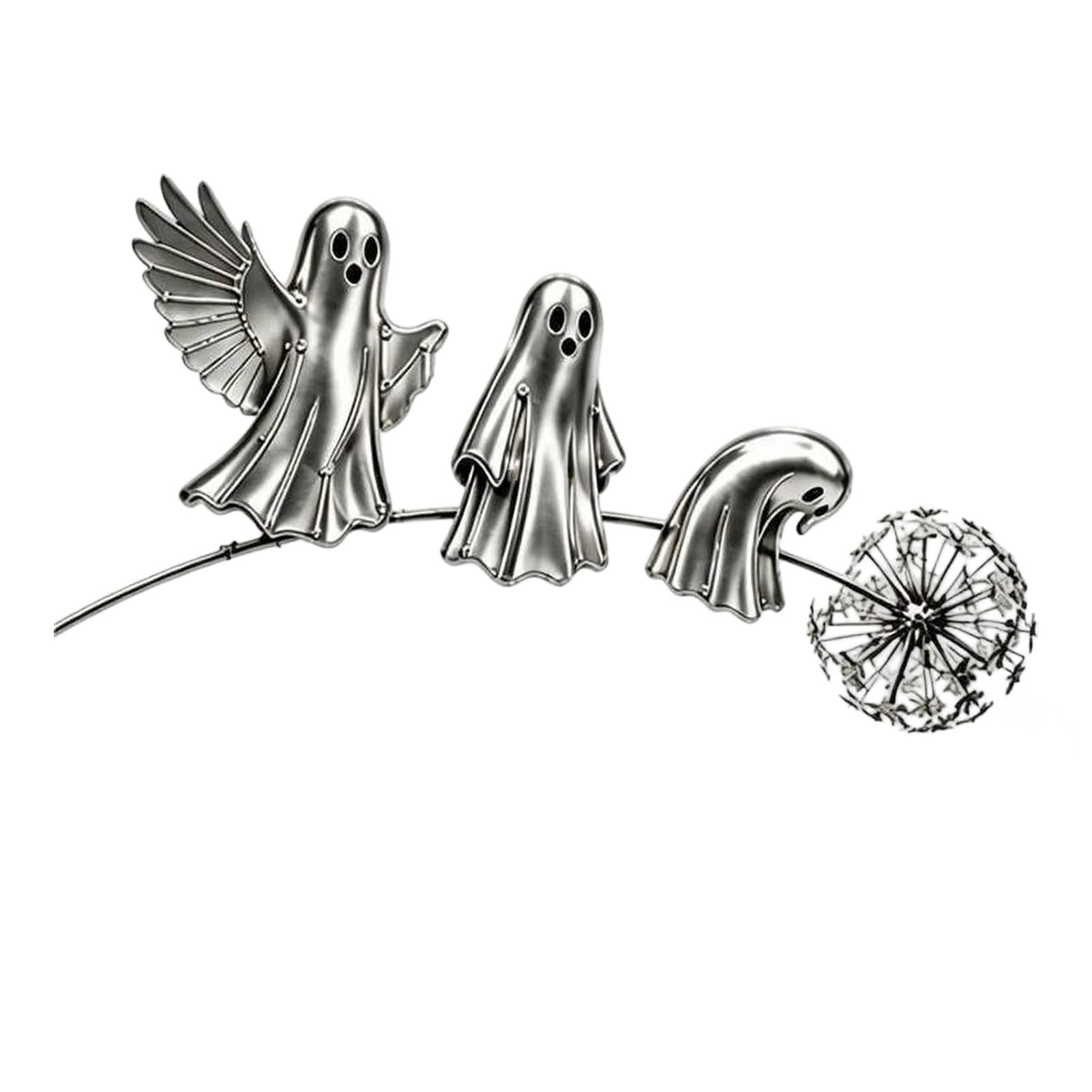 Quoravel Halloween Ghost Garden Stake, Rustic Ghost Yard Art Decor with Dandelion Accent, Garden Sculpture for Lawn Patio Backyard A 1pc