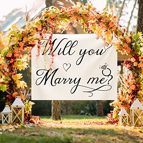 Image of Coume Will You Marry Me Tapestry Marry Me Sign Proposal Banner Wall Hanging Hand Lettering Engagement Decorations for Wedding Proposal Party Wall Backdrop decor 59.1 x 51.2 Inch