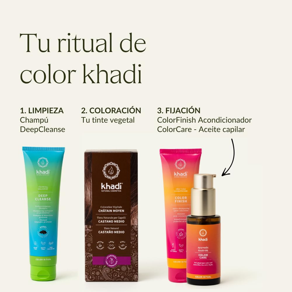 khadi CASTANO MEDIO Tinte vegetal para el cabello - tinte para un color castaño canela vivo y cálido hasta un castaño medio intenso y profundo - 100% vegetal - 100 g — view 6