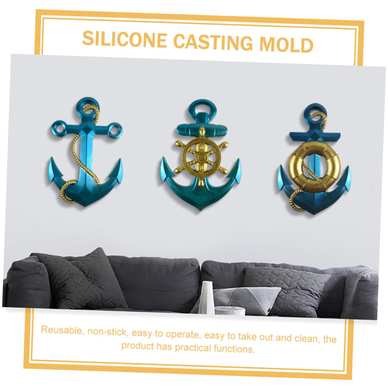 Angoily Stampo in Silicone a Forma Di Ancora 4 Pezzi Per Fai Da Te Decorazioni Murali, Materiale Flessibile Sicuro, Senza Odore, Per Creazioni Artigianali Personalizzate