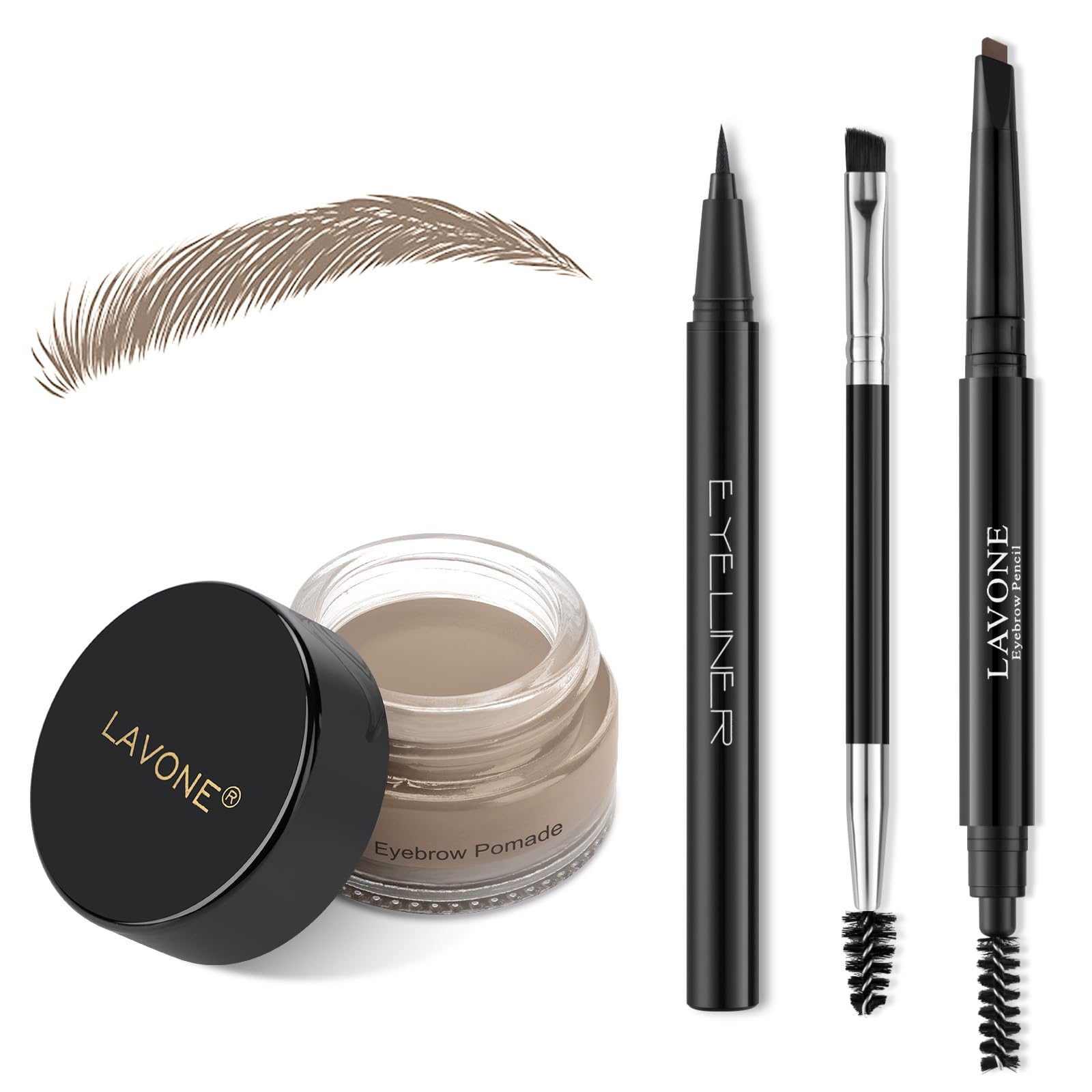 LAVONE Eyebrow Stamp Pencil Kit for Eyebrows Makeup, with Waterproof Eyebrow Pencil, Eyeliner, Eyebrow Pomade, and Dual-ended Eyebrow Brush - Ash