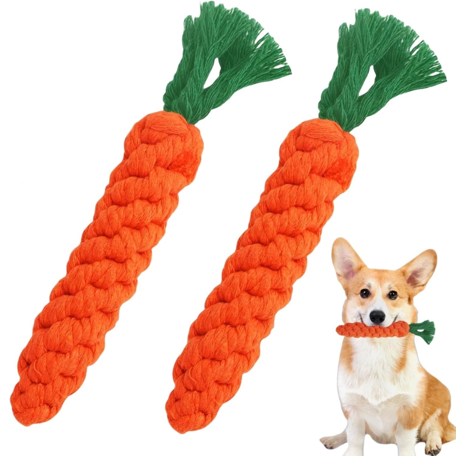 Heanvmyss Carrot Dog Toys,2 Pcs Puppy Teething Toys,Plush Pet Toy for Aggressive Chewers,Safe Braided Handmade Toy,Pet Rope Toys for Puppies and Cats(Orange)