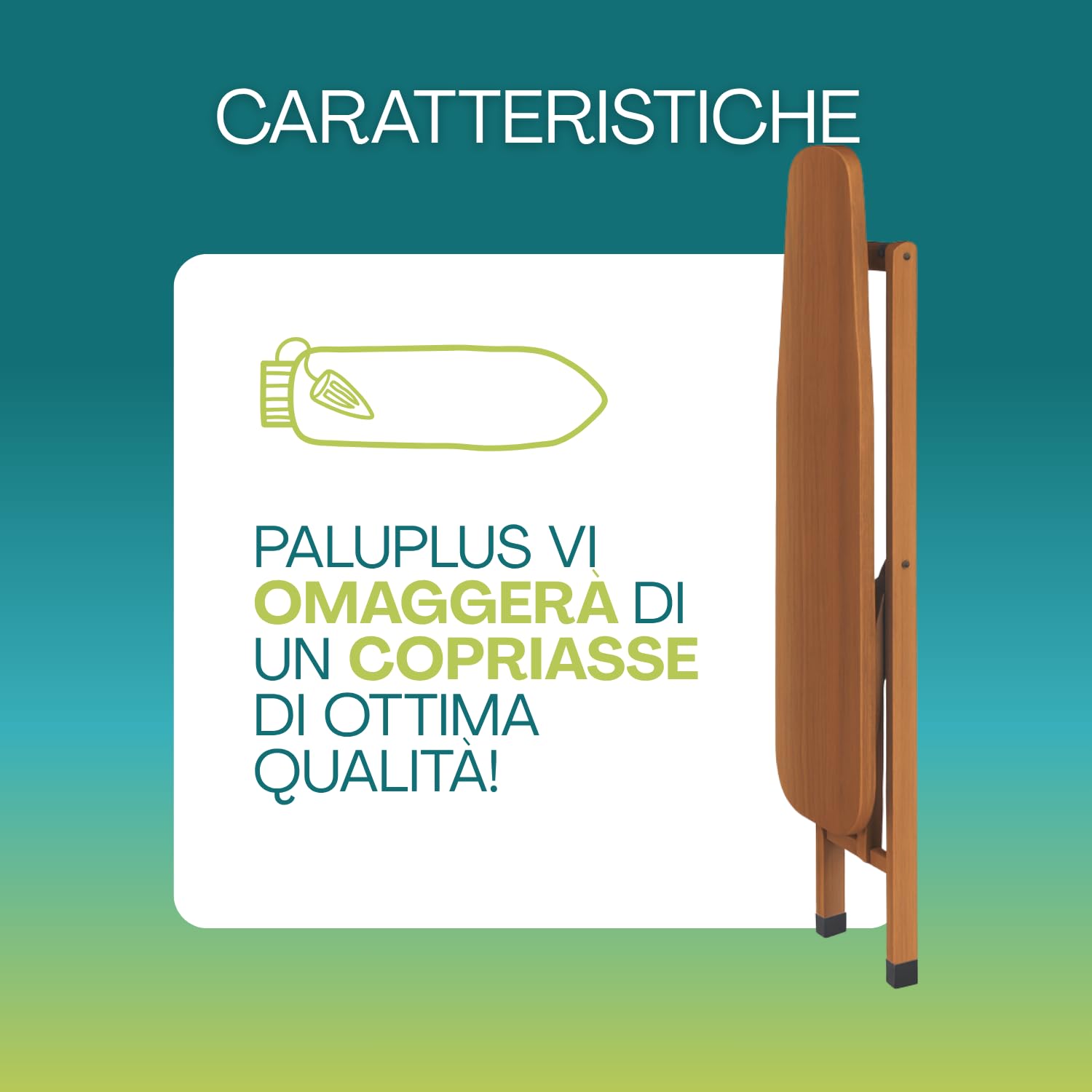 Paluplus Asse da Stiro Pieghevole in Legno di Faggio, Misura 120x35 cm, Altezza regolabile 3 Posizioni e Poggiaferro, Tavola da Stiro con Copriasse in Omaggio, Made in Italy -507F-6,3 (Noce)