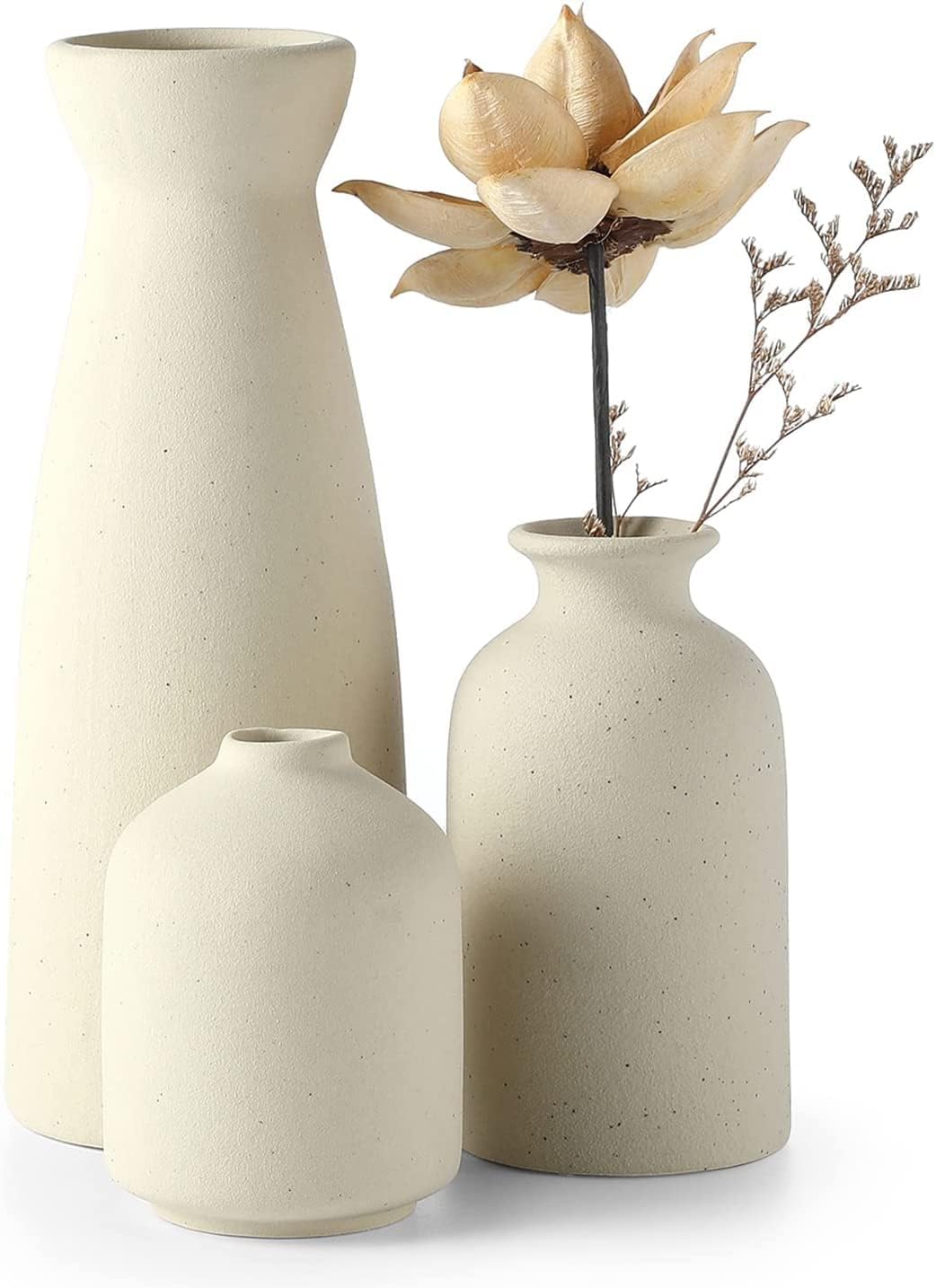 Beige Ceramic vase Set3 Small Flower vases for Decor,Modern Home Decor
