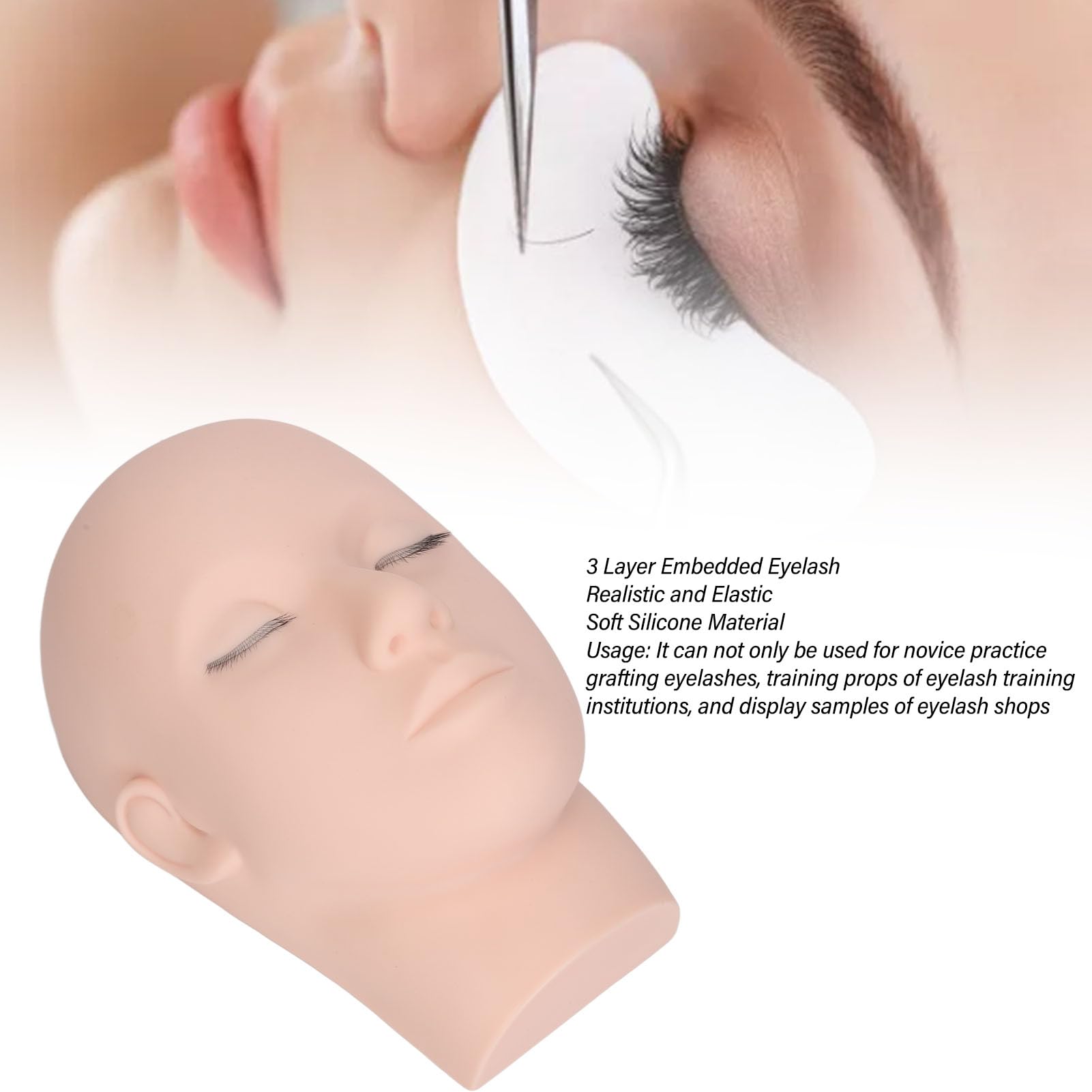 3-in-1 Wimpern-Mannequin-Kopf Zum Üben – Mit Austauschbaren Augenlidern, Wimpernkleber-Ringen & Übungstablett