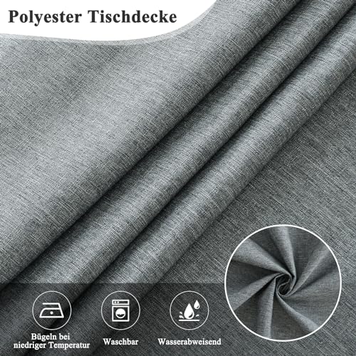 AooHome Tischdecke Abwaschbar, Grau Tischdecken 140x240cm Leinen-Optik Tischtuch aus Polyester Wasserabweisend mit Lotuseffekt, Dauerhaft Kratzfest für Wohnzimmer, Esszimmer, Balkon, Garten