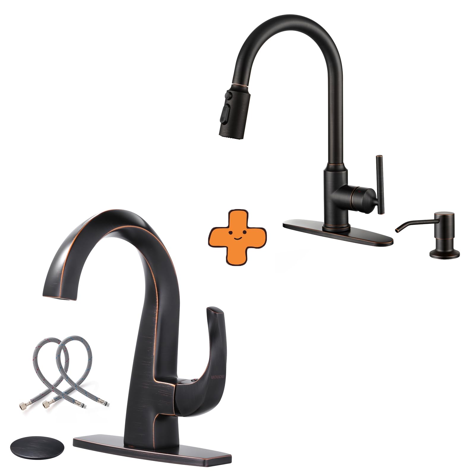 Jnfidosr Bronze Single Handle Bathroom Faucet 1 Hole High Arc Bathroom Basin Faucet Oiled Rubbed And Kitchen Faucets With Pull Down Sprayer, Oil Rubbed Kitchen Faucet