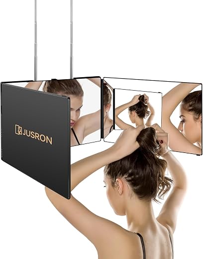 JUSRON 360 Viewing Angle Self Hair Cutting Mirror, Clear Anti-Fog HD Glass (Without LED)