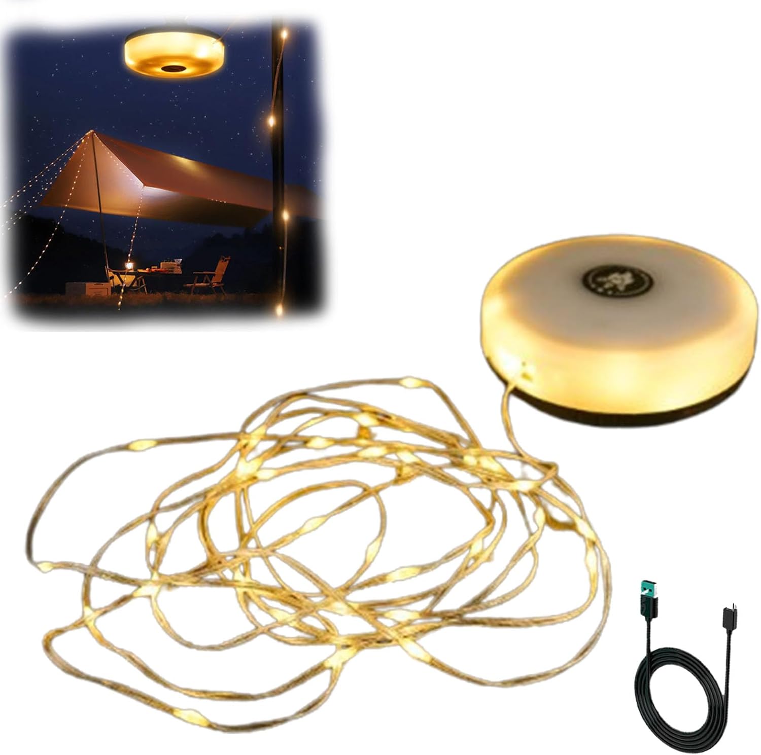 Outdoor Waterproof Portable Stowable String Light, Camp String Lights, Camping String Lights