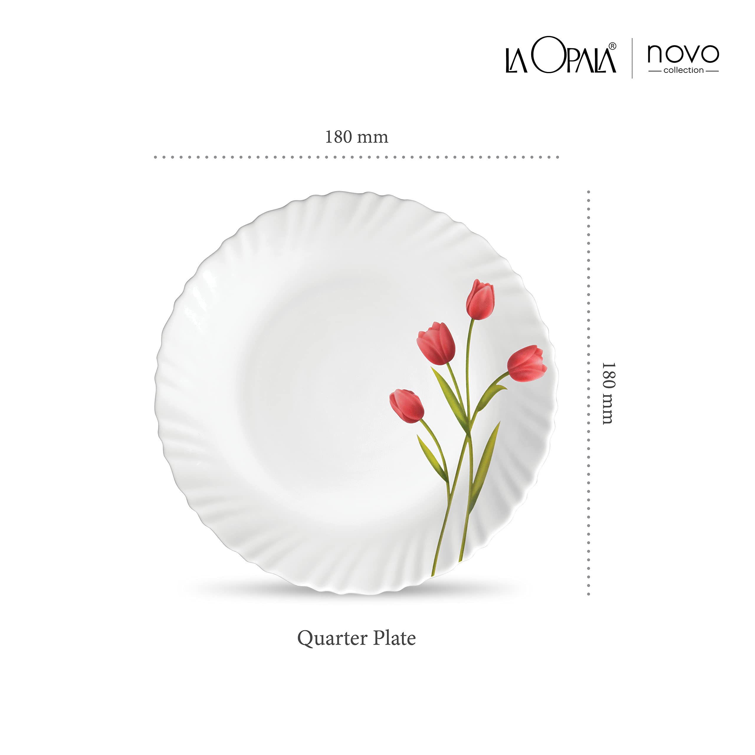 La Opala Novo Collection Opal Glass Crockery | Quarter Plate Set of 6 | Radiant Curves Design | Plates for Snacking & Gifting | Microwave Safe | 100% Vegetarian | Extra Strong | Super Light & White 1