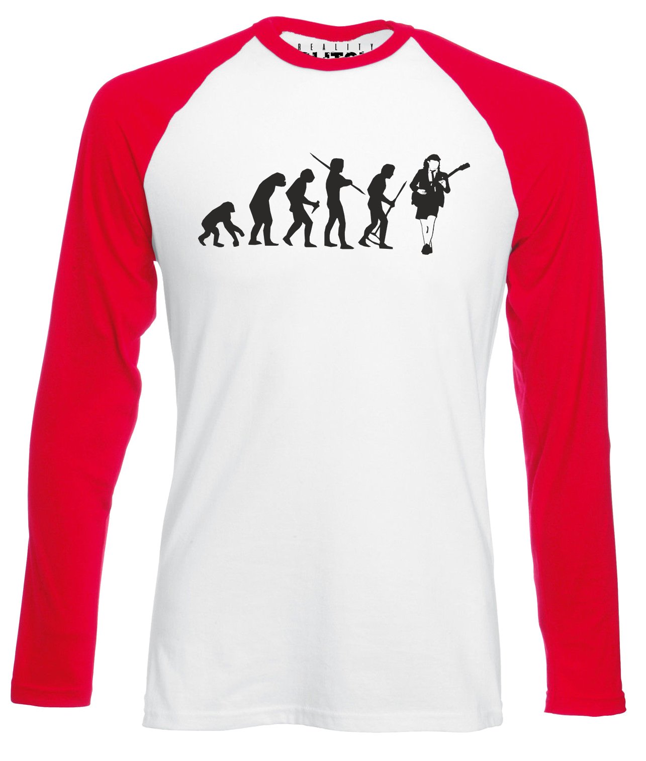 Reality Glitch Men's White Evolution Of Angus Young Baseball Shirt Long Sleeve