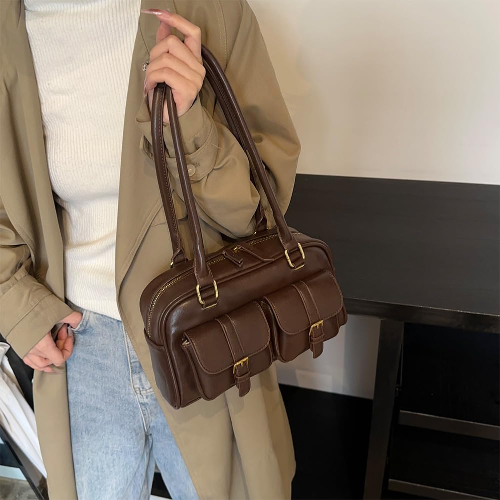 Sac à bandoulière en cuir synthétique pour femme, double poche, fourre-tout Boston