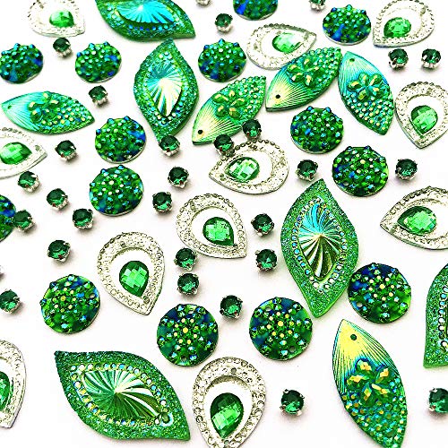 180PCS Mixed Shapes Stunning Green Gems Sew On Rhinestones Faceted Flatback Crystal Jewelry for DIY Crafts Decoration
