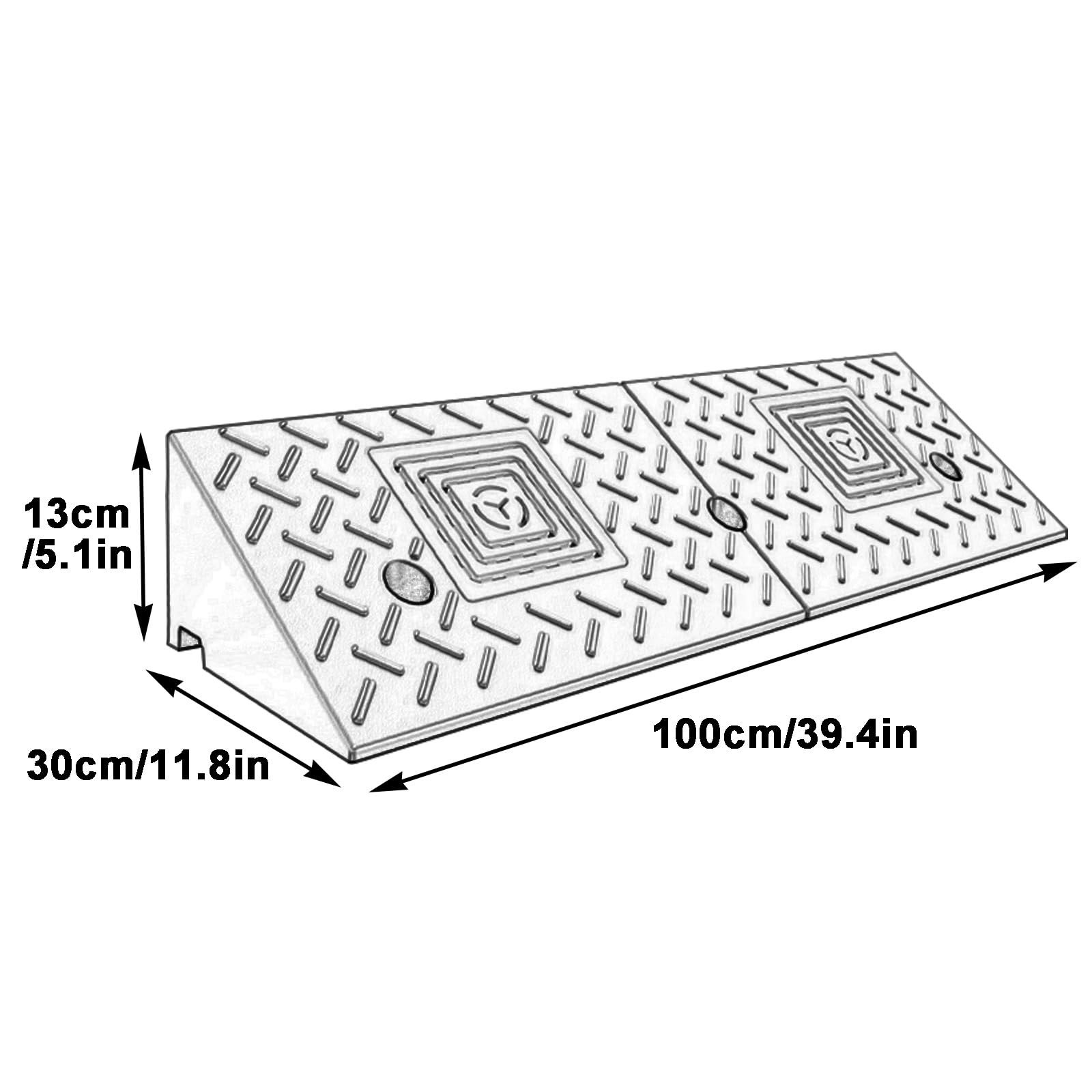 Najazdy Progowe Curb Ramp do Drzwi, Solidny Materiał, Powierzchnia Antypoślizgowa, Żółte Logo do Samochodów, Motocykli i Wózków Inwalidzkich(100x30x13cm)
