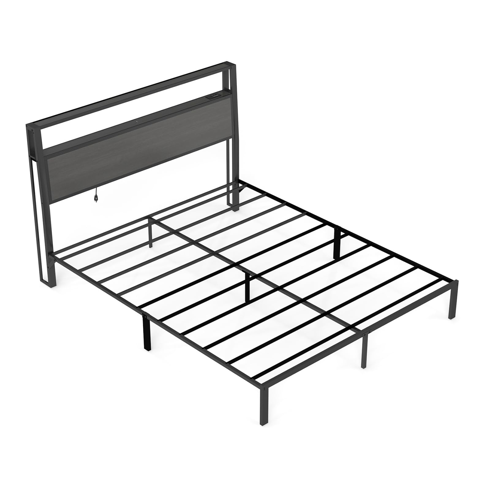 queen size bed frame with headboard, rgb led light & charging station - 800 lbs capacity metal platform bed with 2 ac outlets, usb & type-c ports, under bed storage, no box spring needed, dark grey( similar)