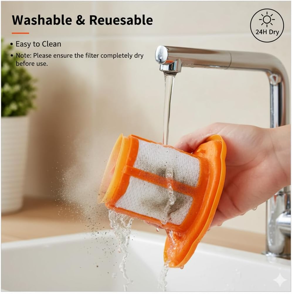 6PCS HHVKF10 Filter Spares, Fits Black+Decker Dustbuster Advanced Clean+, Compatible with Models HHVK320 HHVK415 and HHVK515, Washable Handheld Vacuum Part, Reusable