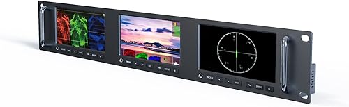 LILLIPUT RM-503S Monitor de montaje en rack Full HD 2RU de 3 X 5 pulgadas 1920x1080 HDMI 2.0, entrada y salida 3G-SDI con forma de onda y funciones