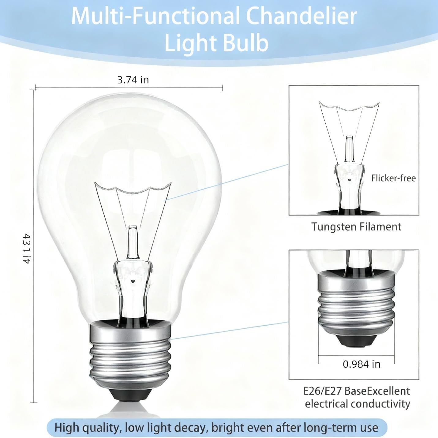 100W Incandescent Light Bulbs,Dimmable Medium E26 Base Light Bulbs,A19 Incandescent Light Bulbm (4)