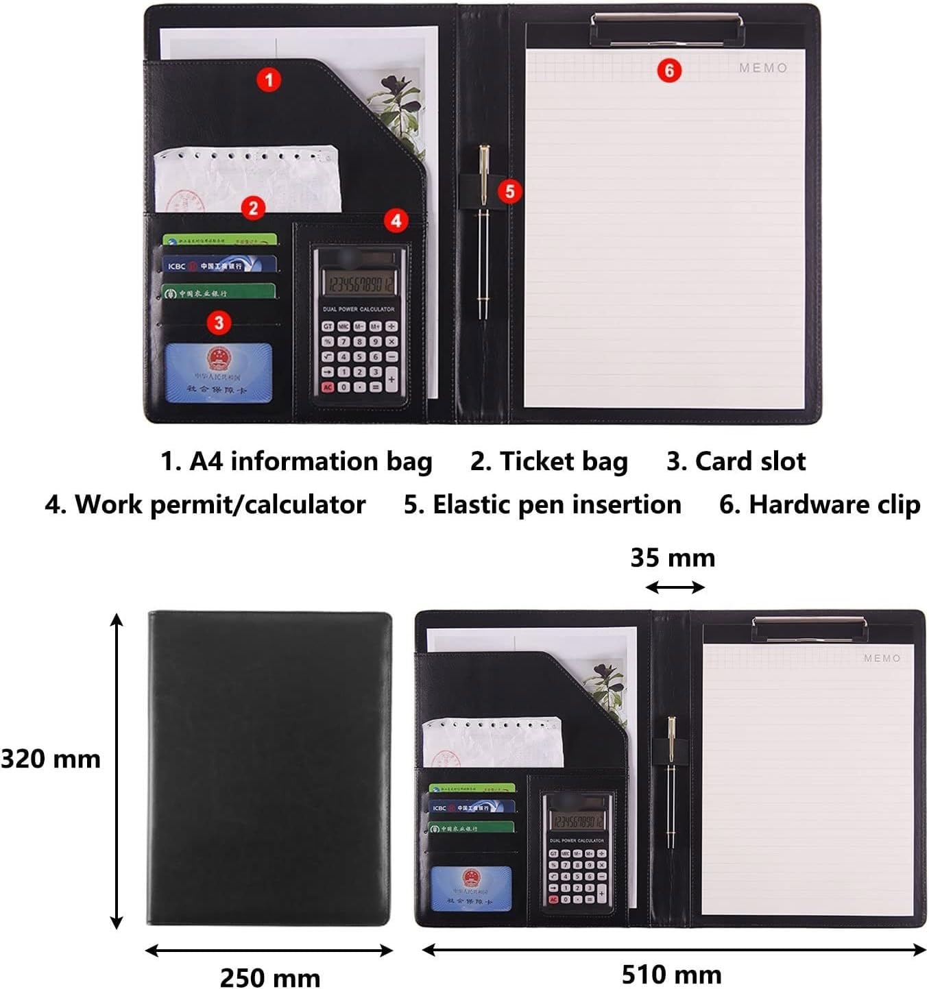 Carpeta for conferencias, bolsa de documentos, carpeta de currículum vitae de negocios con funda for documentos, portapapeles tamaño A4 for escuela de negocios, oficina, conferencia, bloc de notas, ta