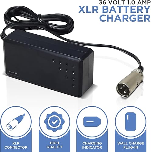 Miniatura 2 de AlveyTech Cargador de batería XLR de 36 voltios y 1.0 amperios, compatible con Razor Rambler 16, EcoSmart Metro HD, C25C35 SLA, scooter plegable
