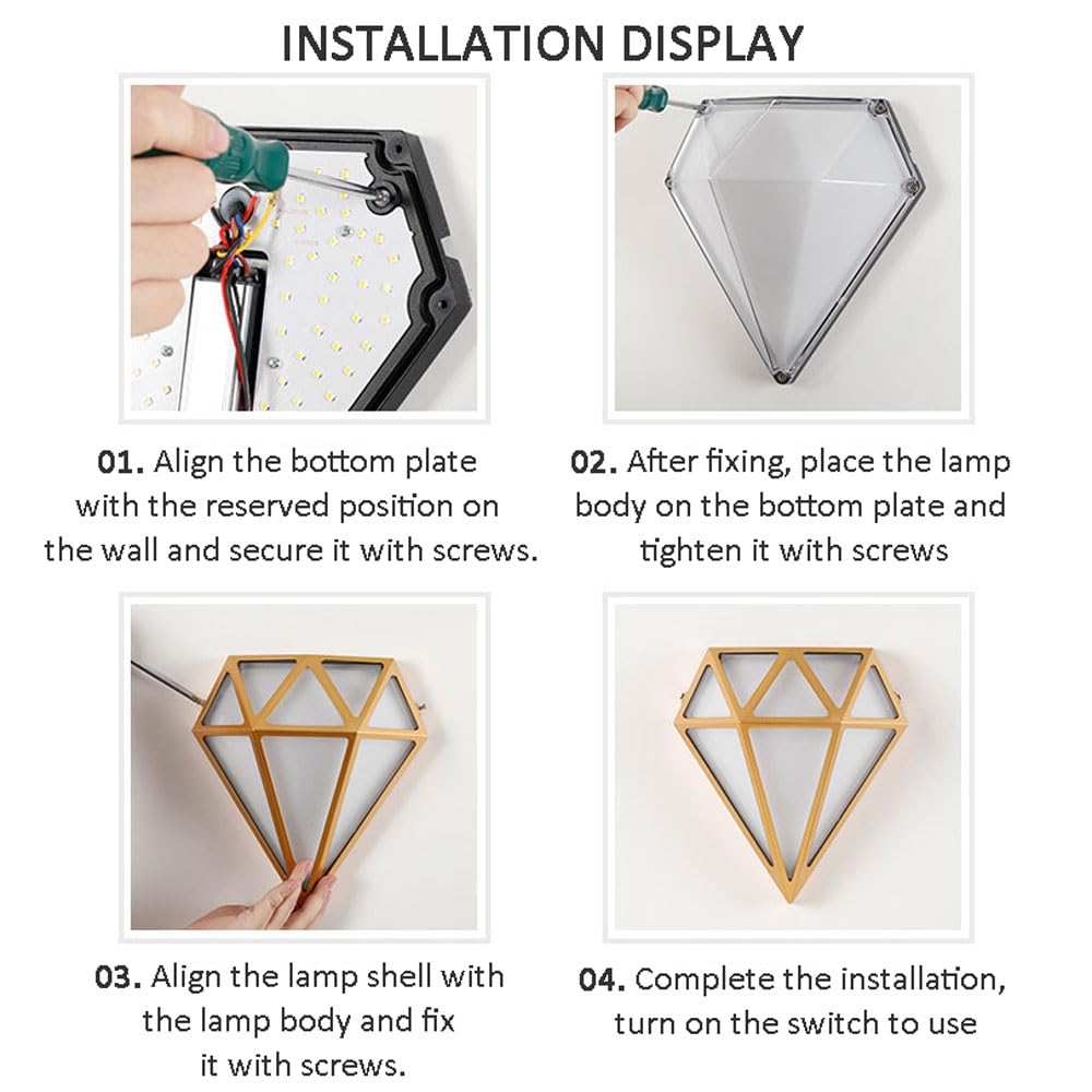 Ściana LED Walka wewnętrzna nowoczesna sconce czarne/złote światła aluminiowe wodoodporne diament