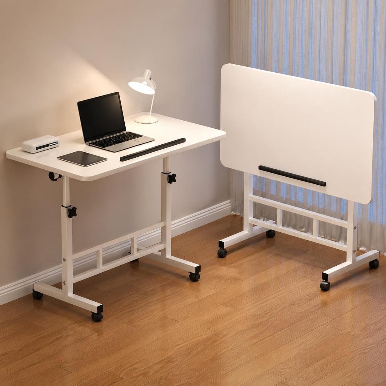 Scrivania per Computer Mobile Altezza Regolabile da Comodino, Semplice Tavolo Studio per Studenti per Camera da Letto, Dormitorio e Casa