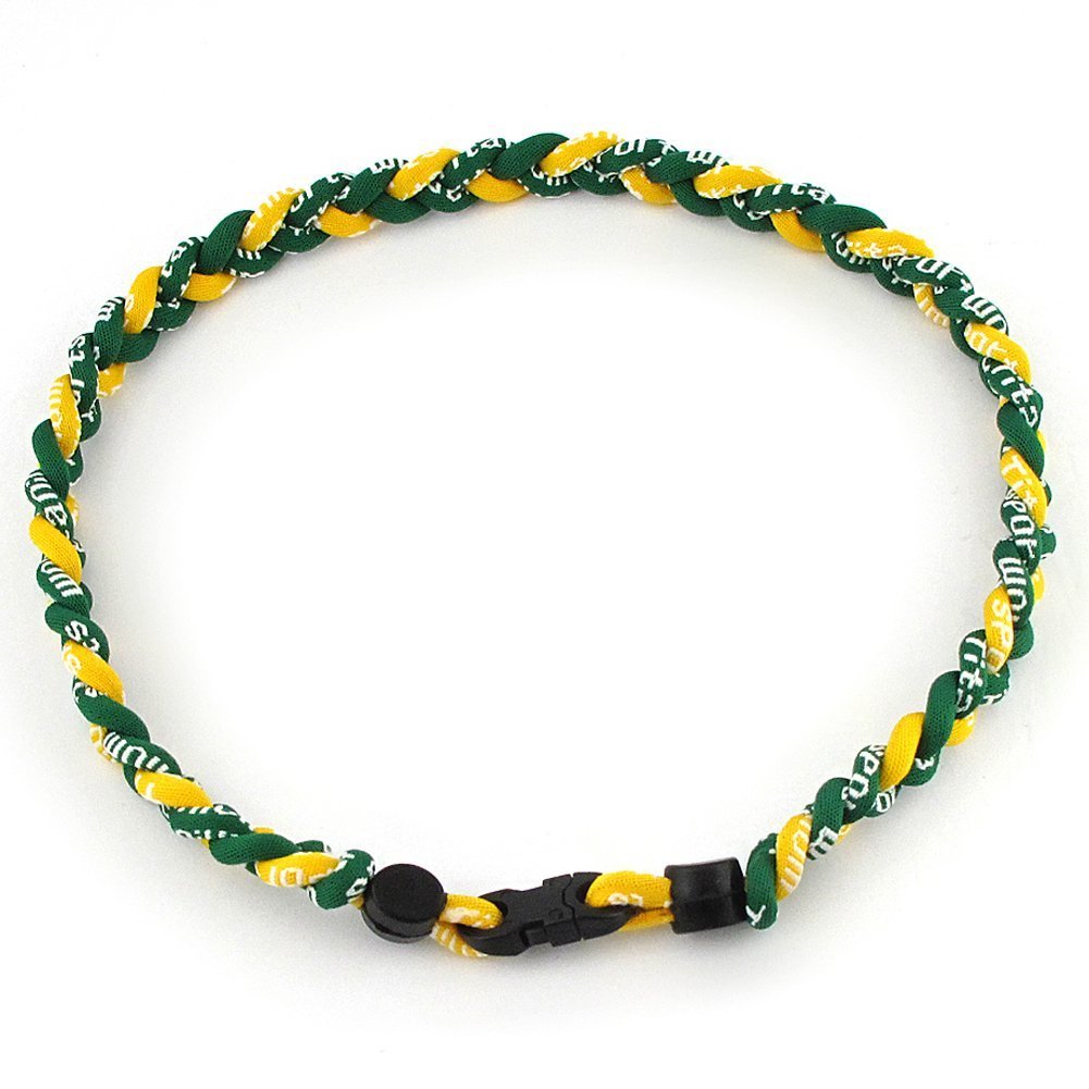 Sport Style Two-Color Braided Rope Necklace - Tornado Design, 20 Inch, Dark Green And Yellow