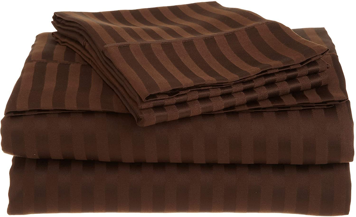 600 Thread Count Cotton Sheet Set - 4 PC Twin, 12" Deep Pocket, Chocolate Stripe