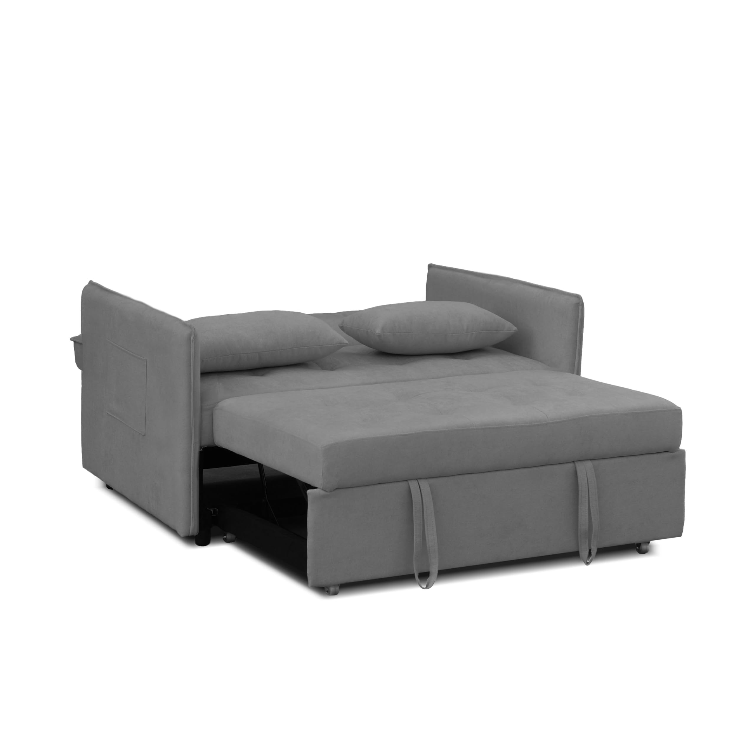 duehome | Sofa Cama, Sofa 3 Posiciones, Asiento de Descanso, Modelo Nasya, Acabado en Tejido Color Gris, Medidas: 135 cm (Largo) x 65-96 cm (Alto) x 87-183 cm (Fondo)