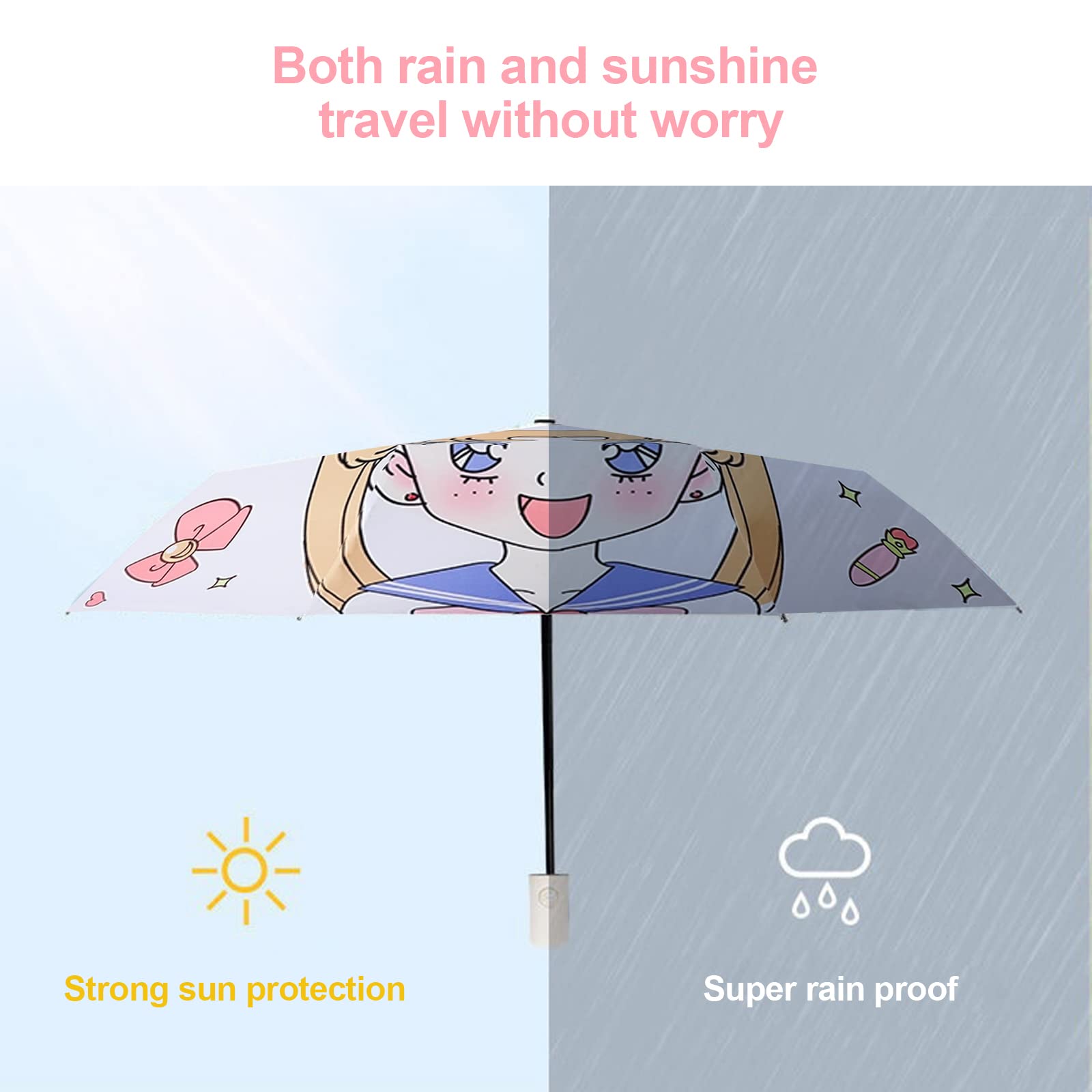 Ombrello compatto pieghevole resistente alle tempeste, ombrello da viaggio, mini tascabile, 3 costole, ombrello pieghevole, arcobaleno, resistente alle tempeste per uomo e donna (campo di grano