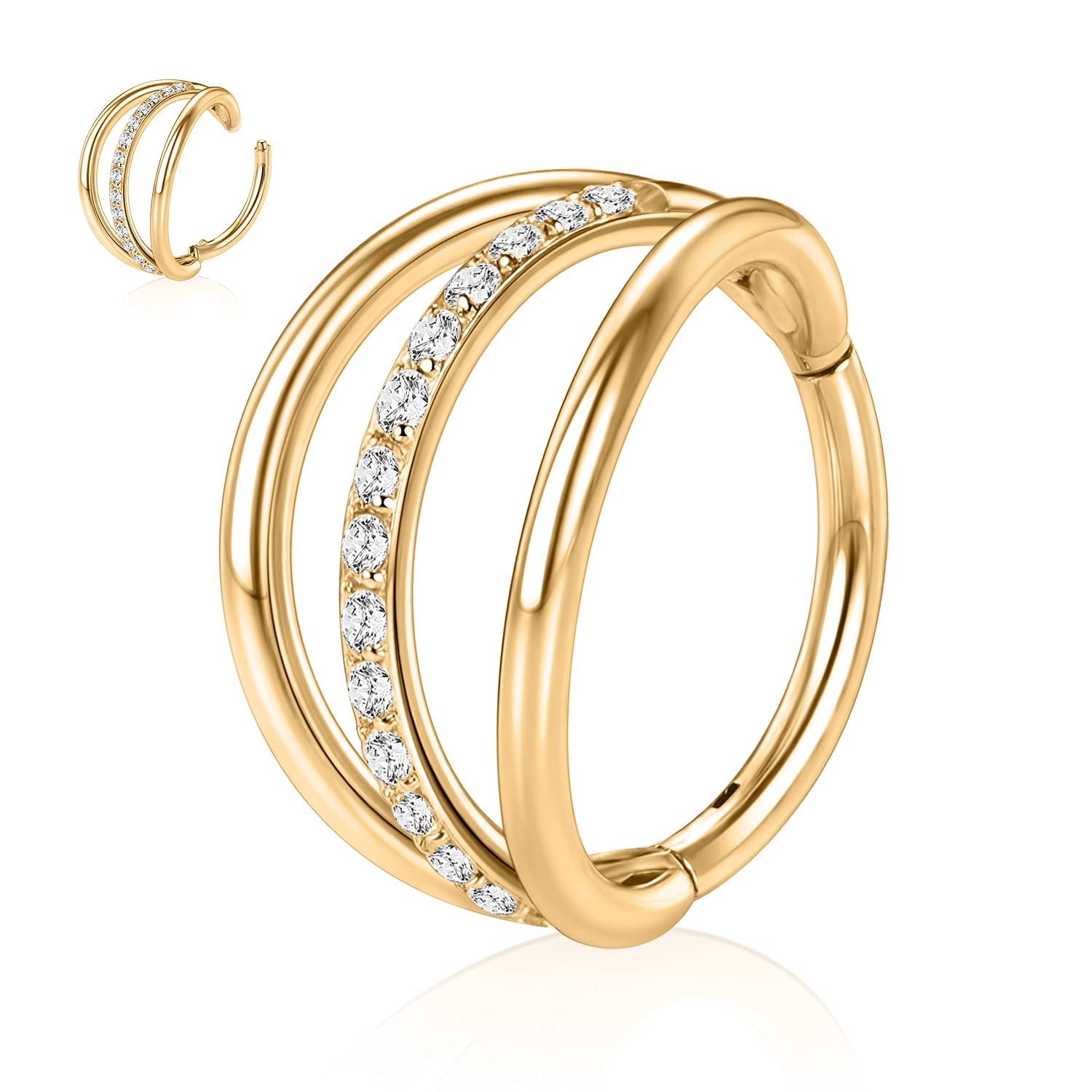 hengkaixuan Triple Double Nose Hoop Ring Sleeper Hoop Earring Helix Rook Conch Cartilage Daith Tragus Earrings Septum Ring Lobe Nose Piercing Jewellery for Women — view 13