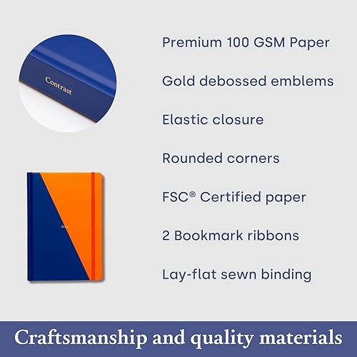 Miniatura 3 de Yop & Tom Diario con forro de contraste, cuaderno A5 con papel grueso de 3.53 oz/m² y encuadernación plana, azul marino y naranja