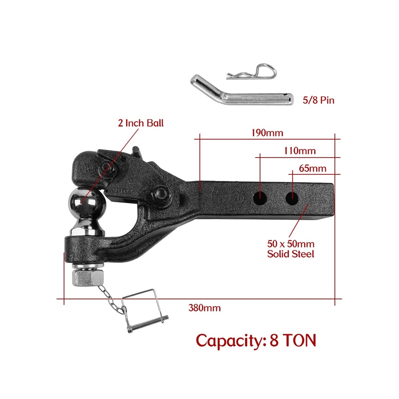 Zaczep przyczepy, Ciężki Czapka 8 ton 2 Calowy piłka Długi Shank 2-dołkowy Combo Pintle Hak Receiver Holowanie 4WD. Części przyczepy ciężarówki