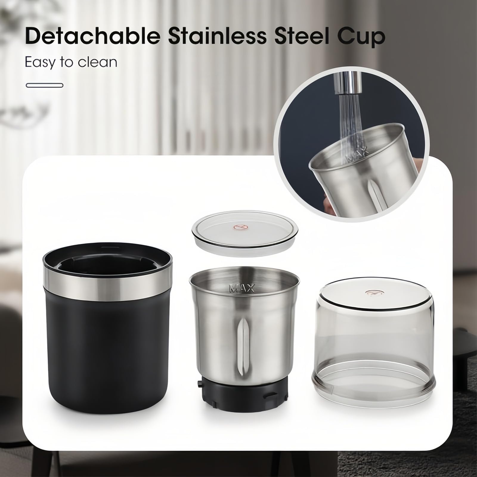 Molinillo De Café Eléctrico, Molinillo Húmedo Y Seco, Con Gran Capacidad De 100 G, Cuchillas De Acero Inoxidable 304, Taza De Acero Desmontable, Para Granos De Café, Pimienta, Granos, Especias, Nueces