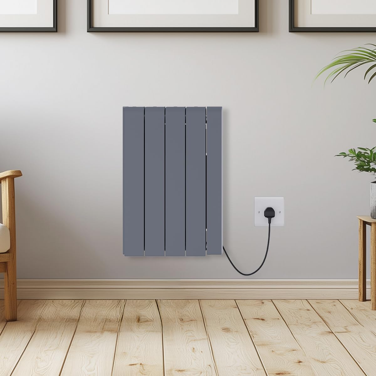 Warmehaus Anthracite 1000W Electric Ceramic Core Radiator with Smart WIFI Connection, 4 Fins Portable Electric Heater, 7-Day Timer Function, LCD Display, Energy Efficient Free Standing or Wall Mounted