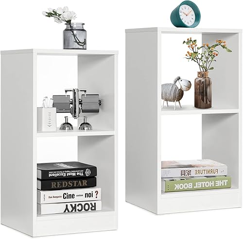 Giantex 2 estantes blancos de 2 niveles, estantería estrecha de madera con kit antiinclinación, estante abierto corto para espacios pequeños, mini